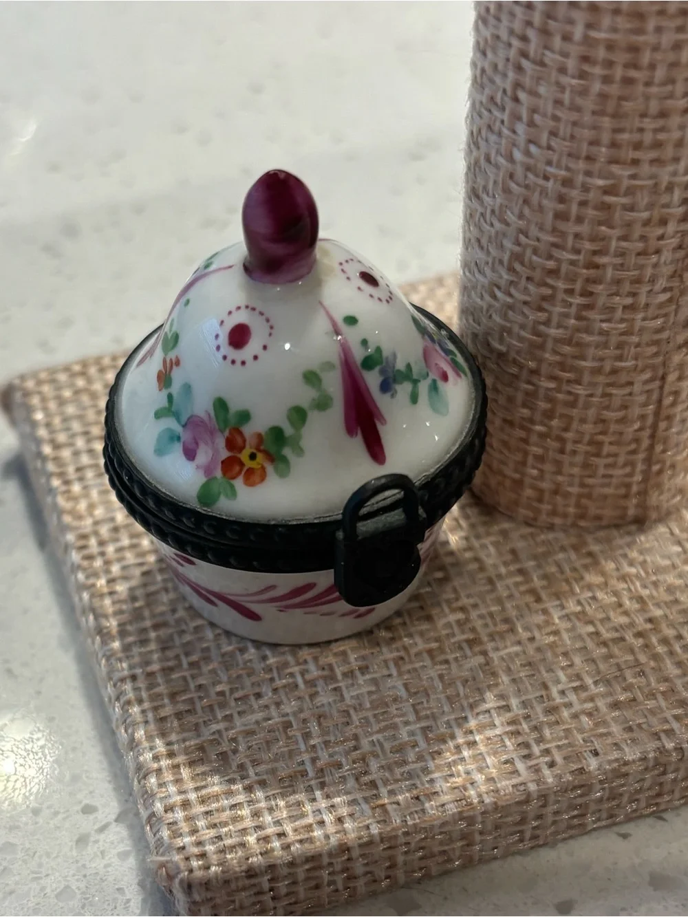 Hand-Painted Floral Porcelain Trinket Box - White and Pink